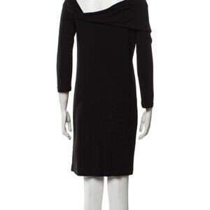 NWT Alberta Ferretti Off-Shoulder Shift Dress Black Ruffle Three-Quarter Sleeve